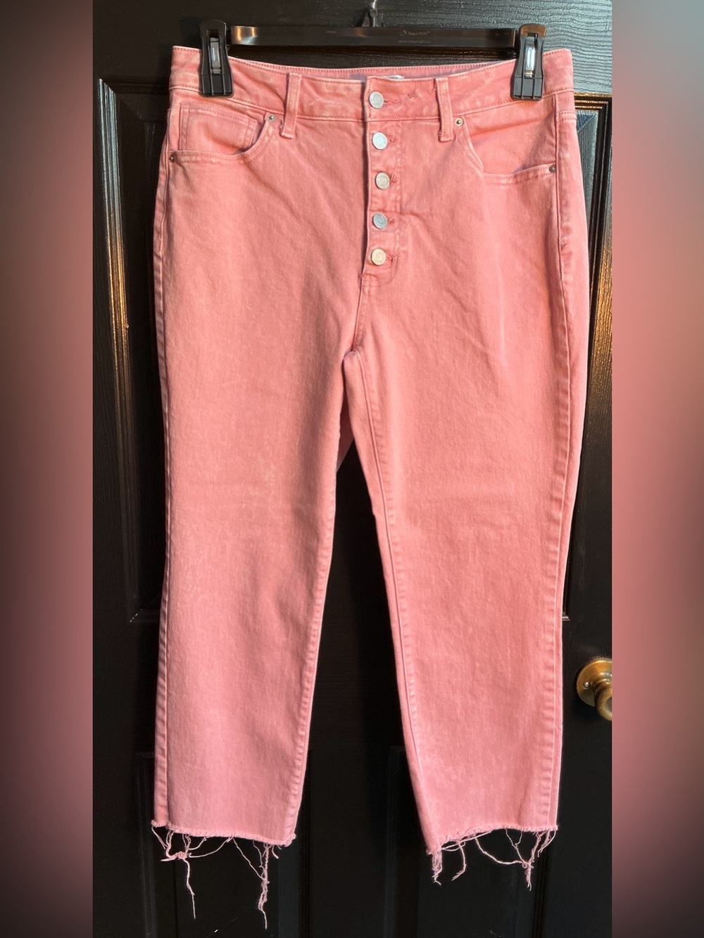 Time and Tru Coral Pink High-Rise Button-Fly Jeans
